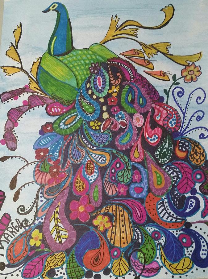 Zen peacock drawing by margo washburn