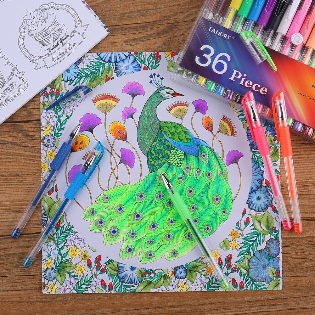 Tanmit gel pens colors gel pens set for adult coloring books colored gel pen fine point marker great for kids adult doodling scrapbooking drawing writing sketching