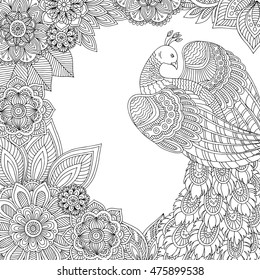 Hakuun printable coloring page adults peacock leaves liittyvã vektorikuva rojaltivapaa