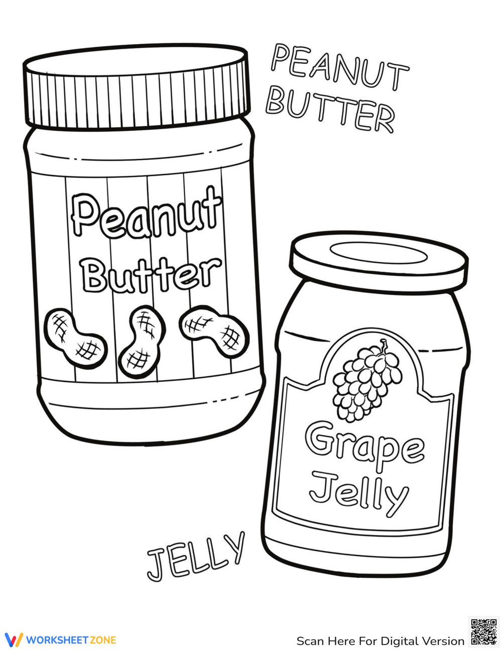 Peanut butter and jelly coloring page worksheet