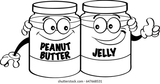 Black white illustration peanut butter jelly stock illustration