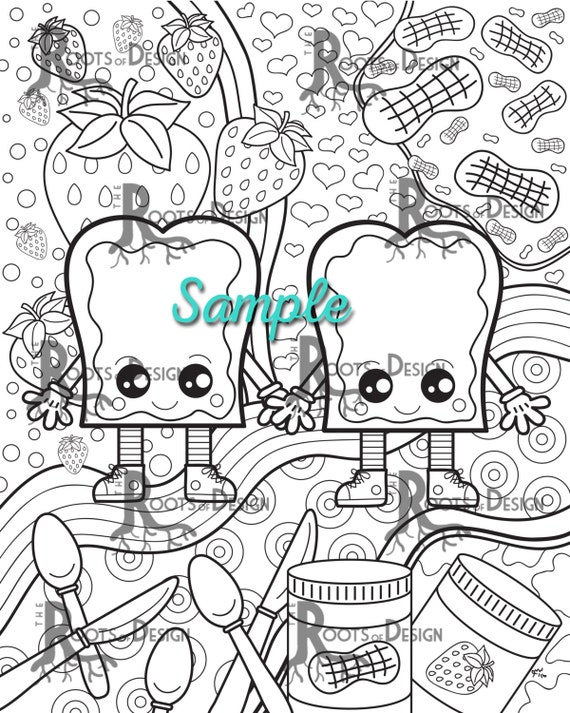 Instant download coloring page peanut butter and jelly art coloring print doodle art printable