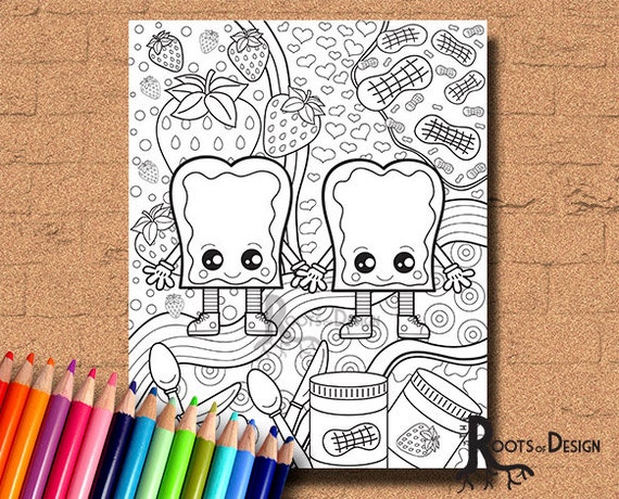 Instant download coloring page peanut butter and jelly art coloring print doodle art printable