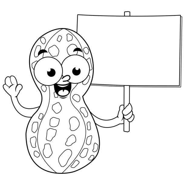 Black and white cartoon peanut stock illustrations royalty