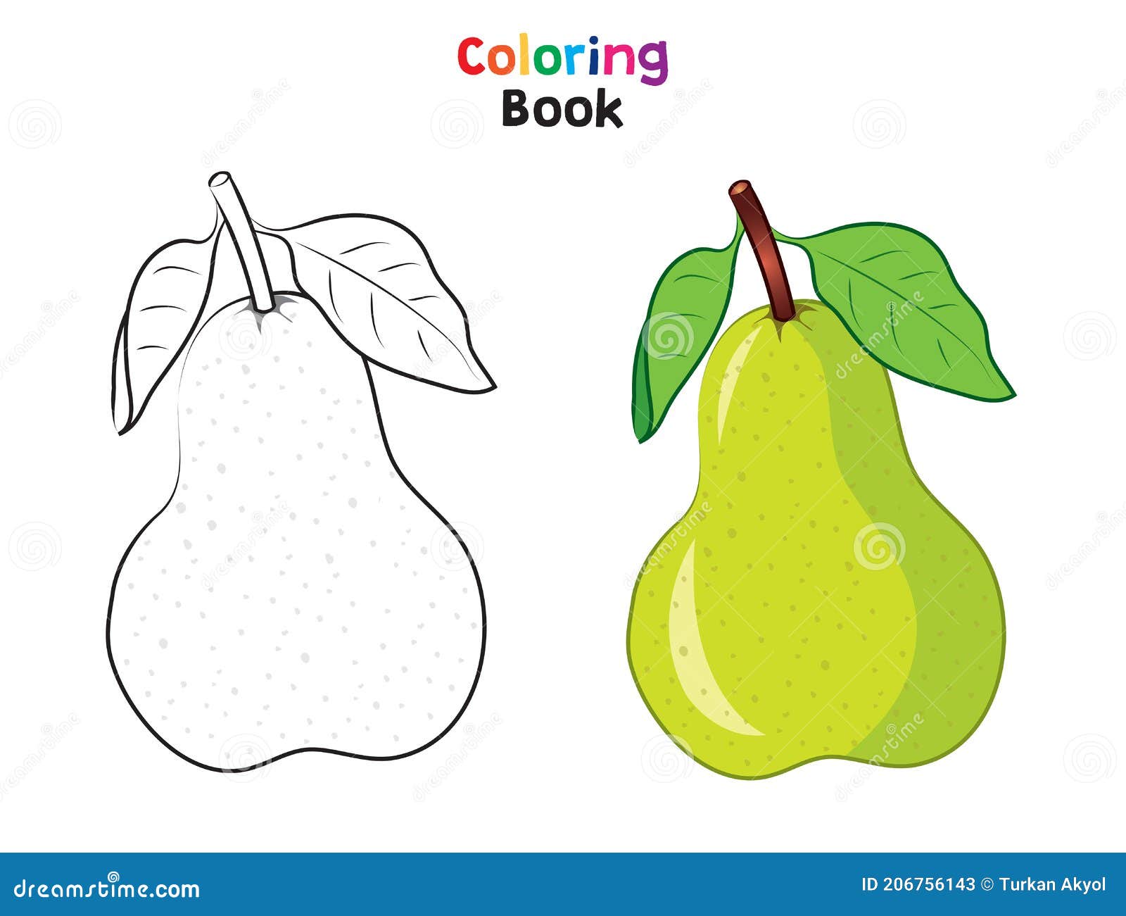 Green fresh pear coloring page stock vector