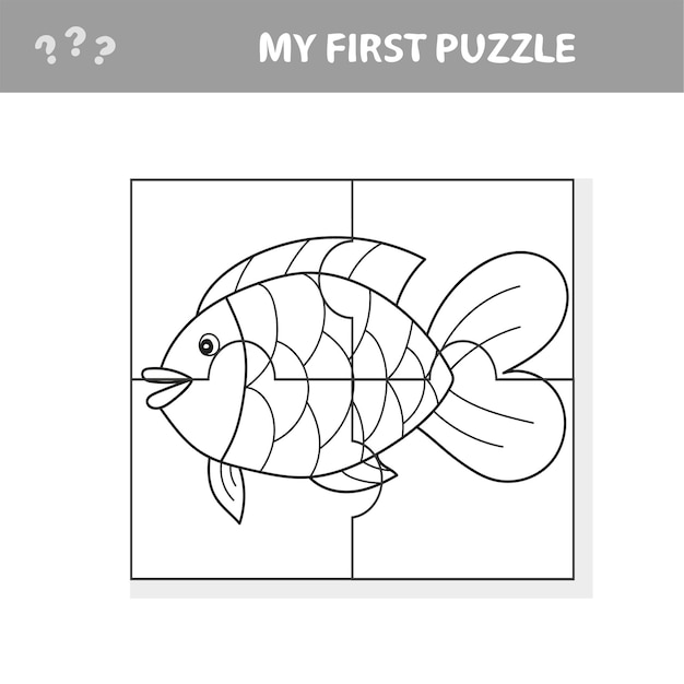 Premium vector fish in cartoon style education game for the development of preschool children cut parts of the image