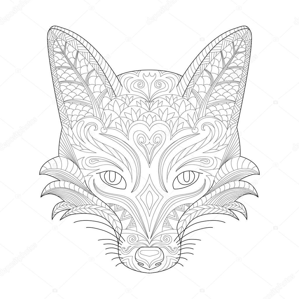 Fox head line art children adult coloring book vector graphic
