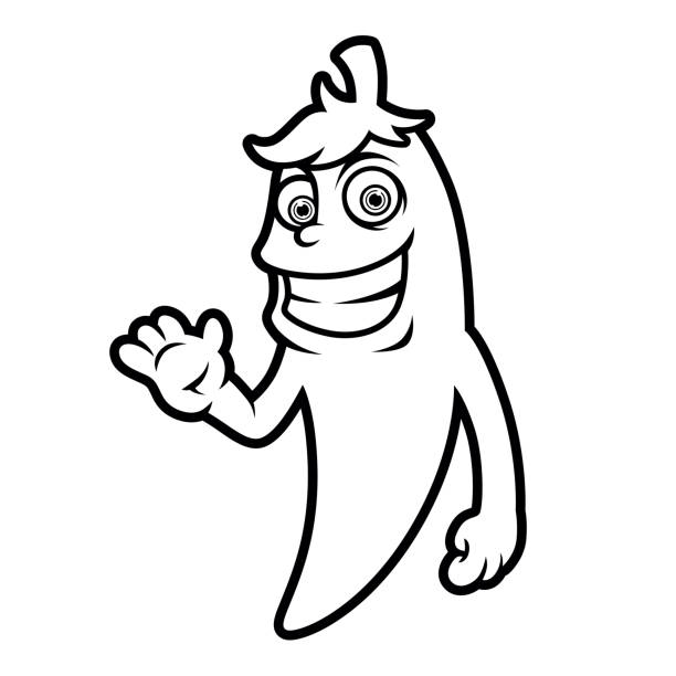 Cute red hot chili pepper character illustration in cartoon style for children coloring book stock illustration