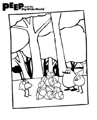 Peep chirp and quack ponder a pile of acorns download and print this coloring page here httpâ toy story coloring pages cute coloring pages coloring pages