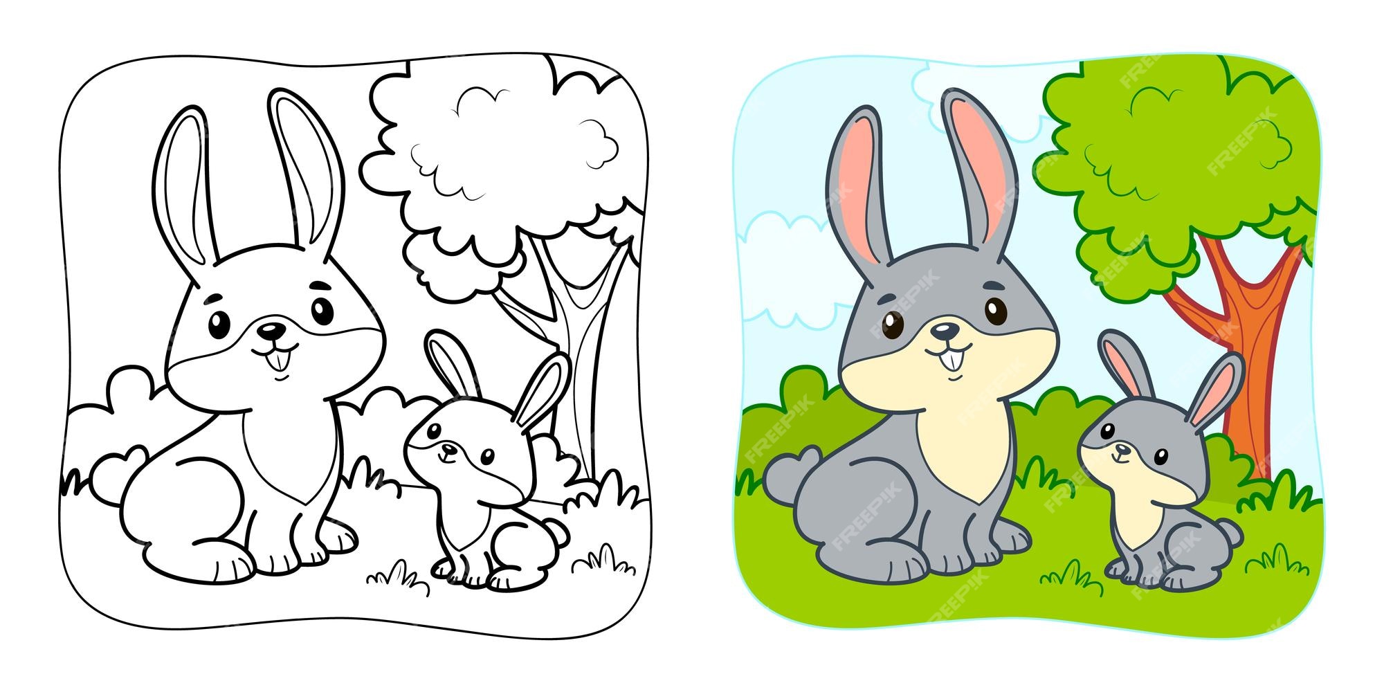 Premium vector coloring book or coloring page for kids rabbit vector clipart nature background