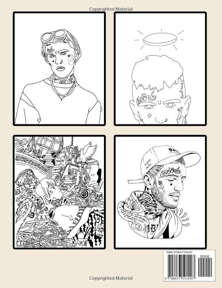 Lil peep coloring book a cool coloring book with many illustrations of lil peep for fans of all ages to relax and relieve stress merle charles books