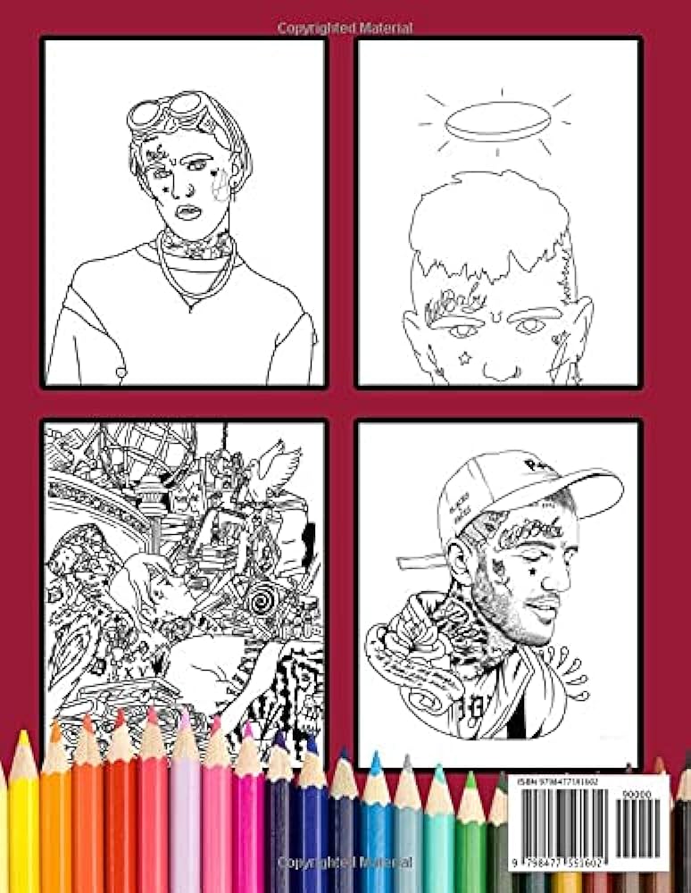 Lil peep coloring book a cool coloring book with many illustrations of lil peep for fans of all ages to relax and relieve stress merle charles books