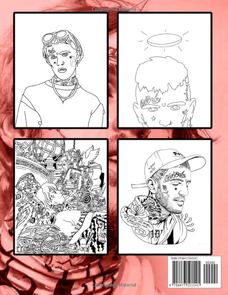 Lil peep coloring book a cool coloring book with many illustrations of lil peep for fans of all ages to relax and relieve stress merle charles books