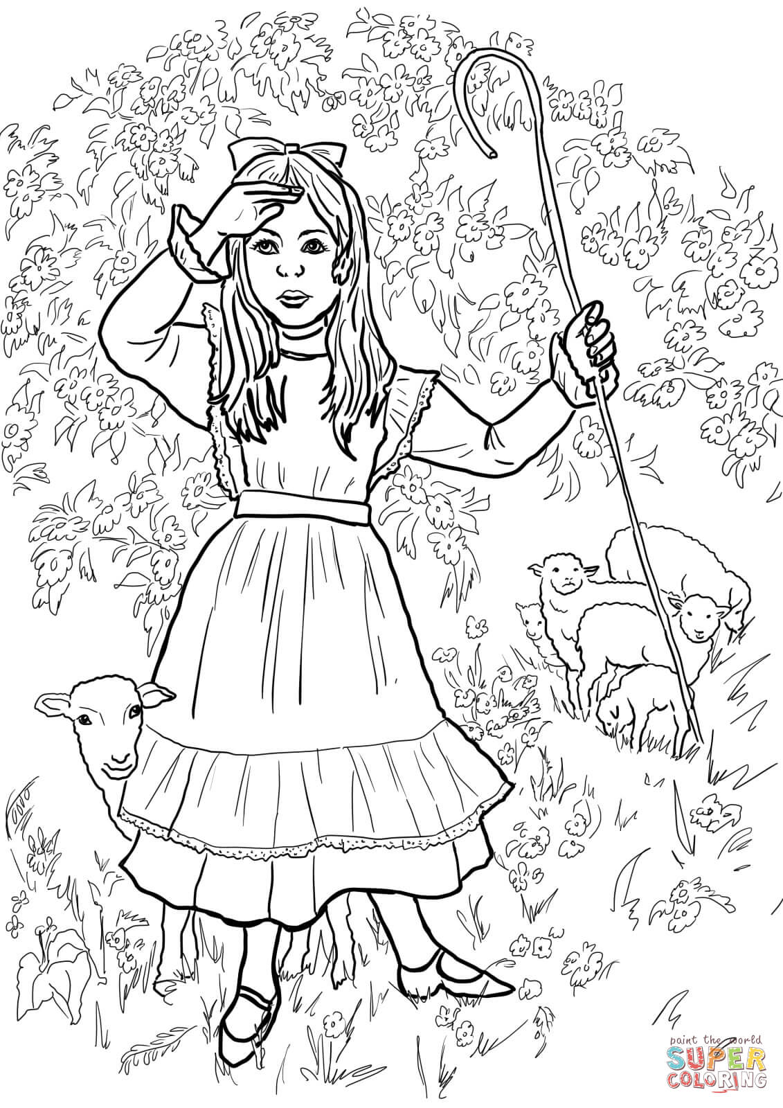 Little bo peep nursery rhyme coloring page free printable coloring pages