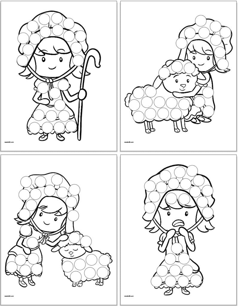 Free printable little bo peep dot marker coloring pages