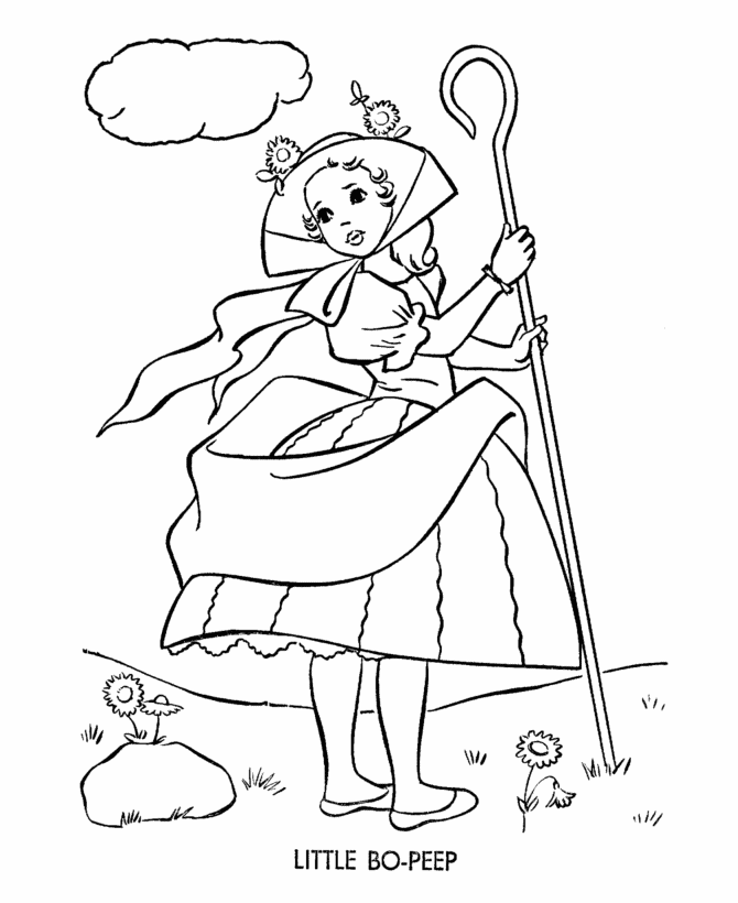 Little bo peep nursery rhymes coloring page sheets