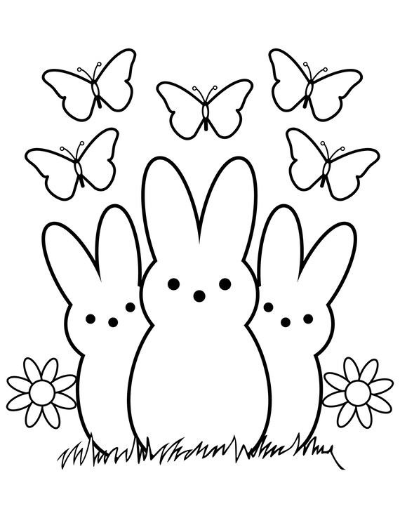 Easter coloring pages printable easter bunny digital download peeps coloring page easter activities easter coloring book