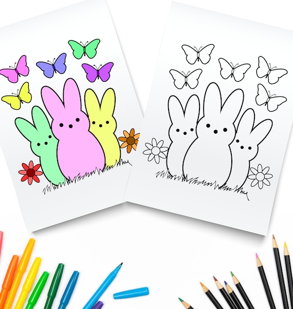 Easter coloring pages printable easter bunny digital download peeps coloring page easter activities easter coloring book