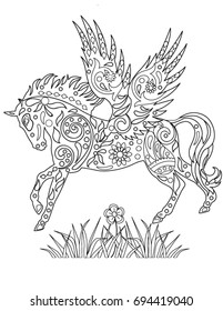 Pegasus coloring page stock vector royalty free