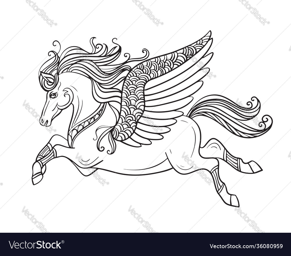 Flying pegasus coloring book page royalty free vector image