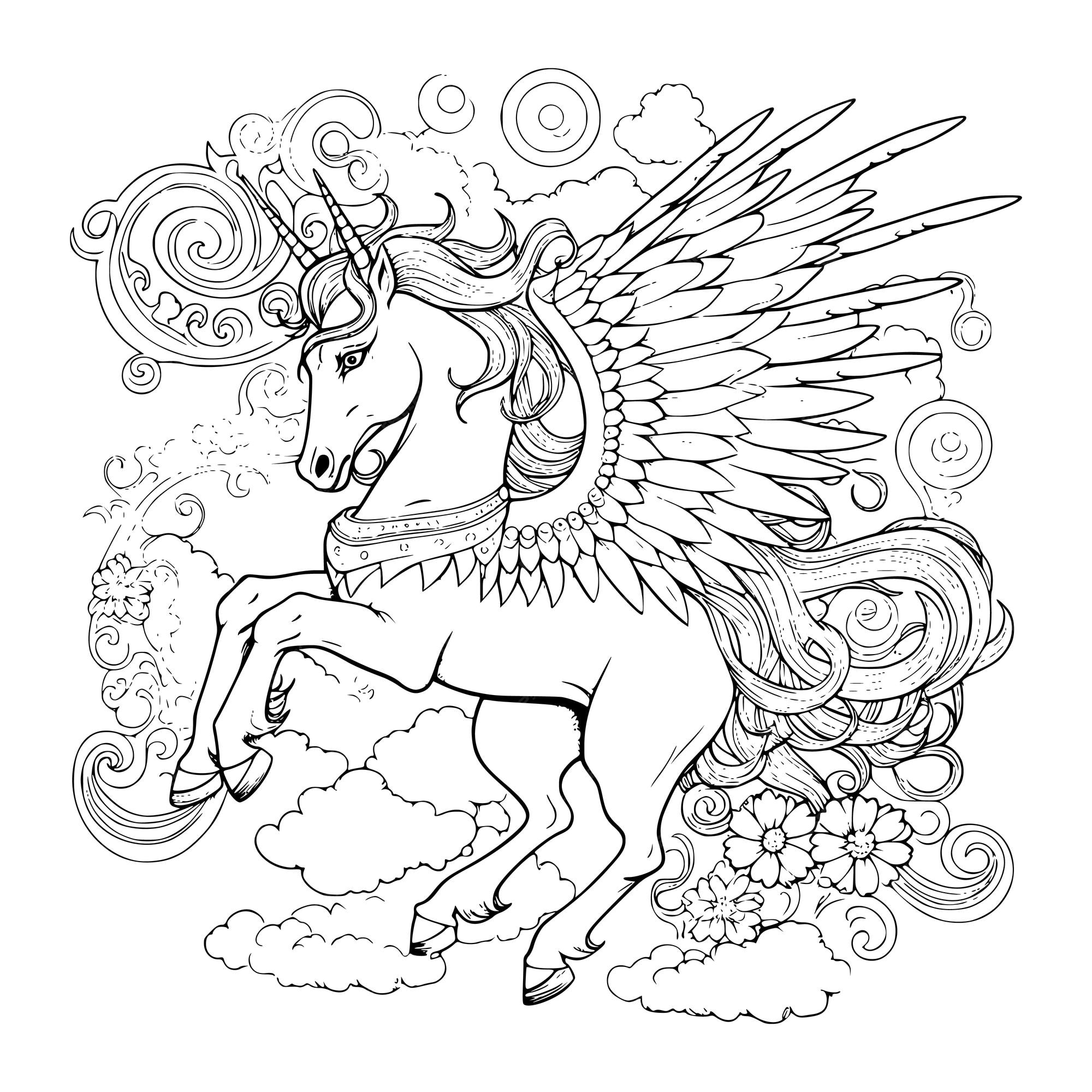 Premium vector beautiful unicorn pegasus coloring pages for kids
