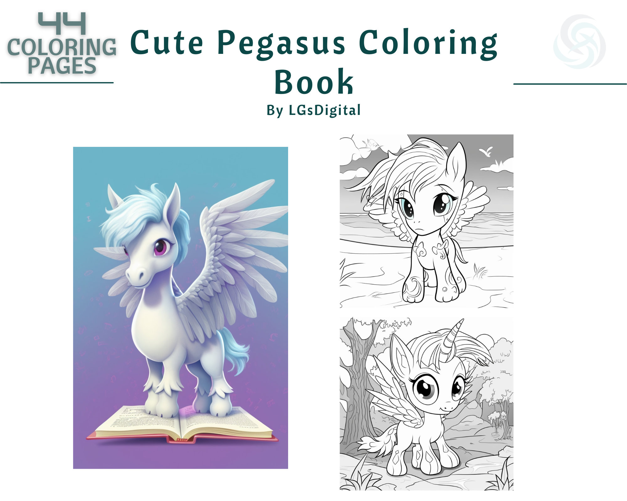 Cute pegasus coloring pages printable coloring pages coloring pages for kids and adults instant download
