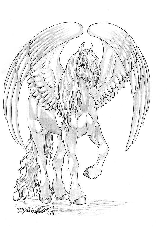 Friesianpegasus horse coloring pages pencil drawings of animals animal drawings