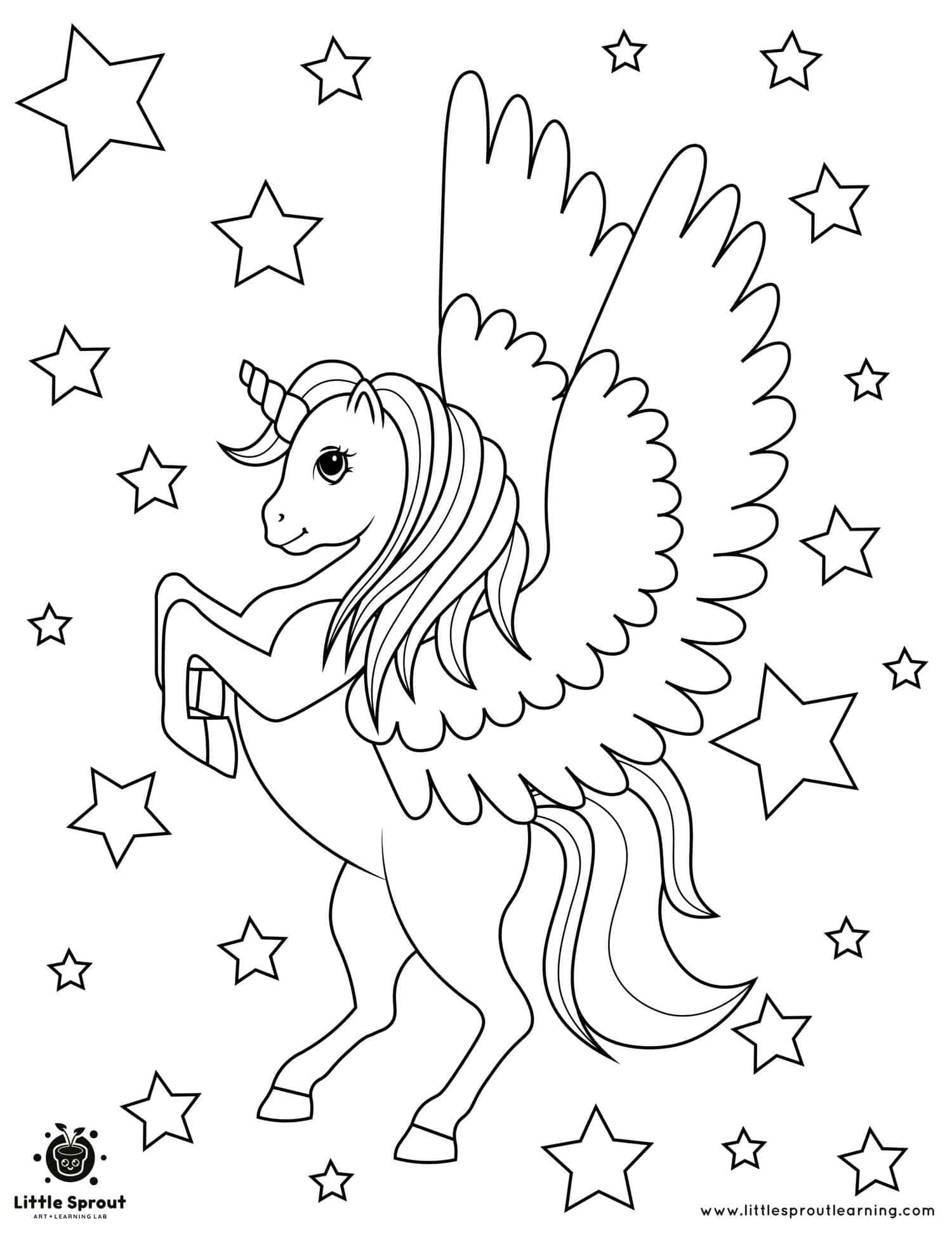 The best unicorn coloring page little sprout art