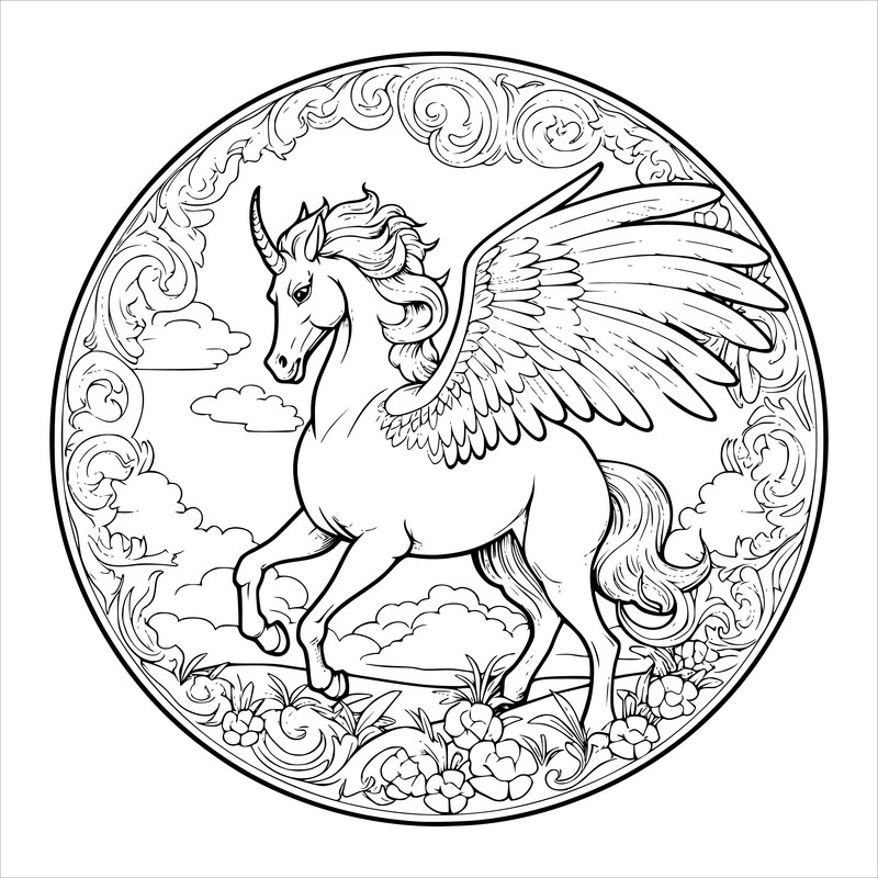 Beautiful unicorn pegasus coloring pages for kids illustration ai free download
