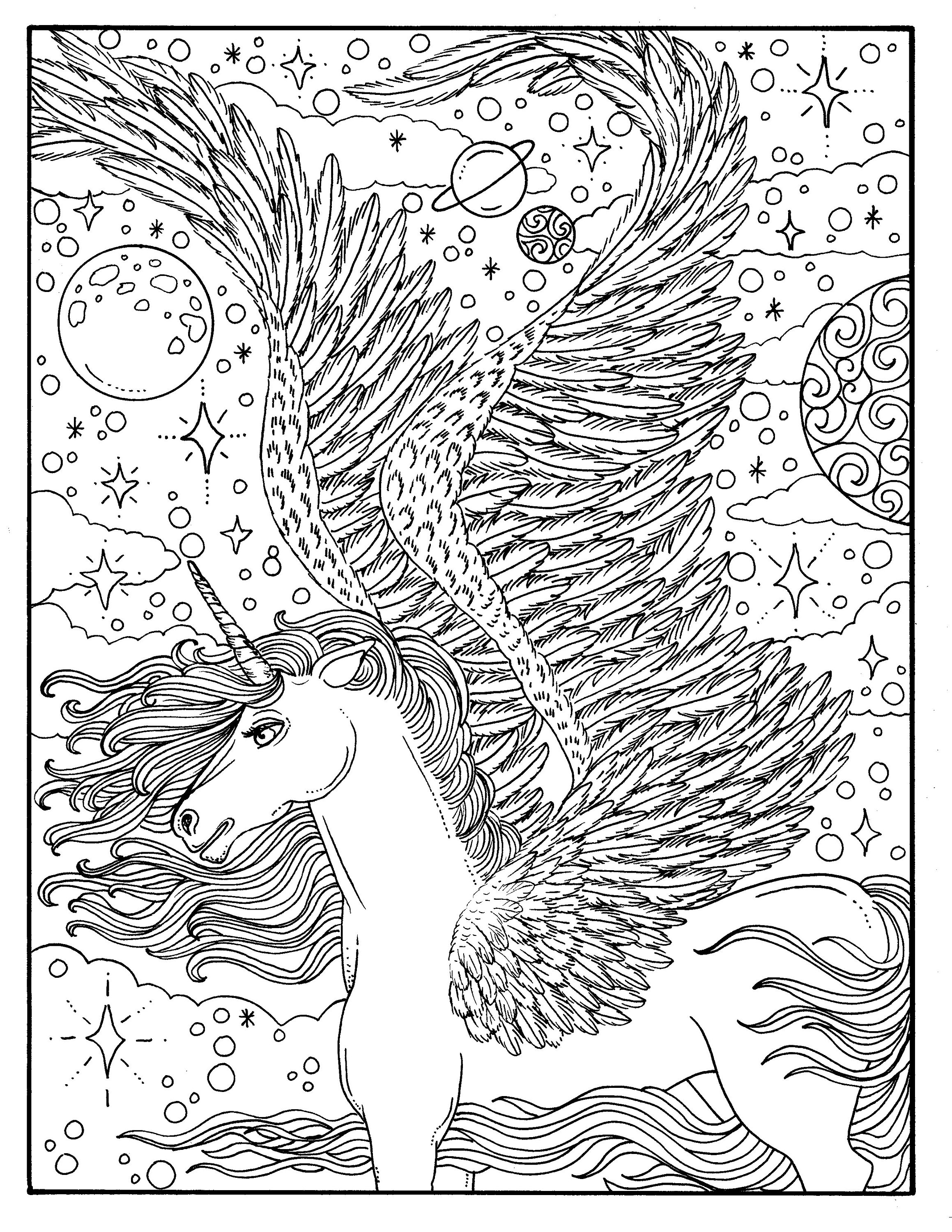 Digital coloring book unicorn dreams magical fantasy unicorns pegasus adult coloring digi stamps instant download fun coloring