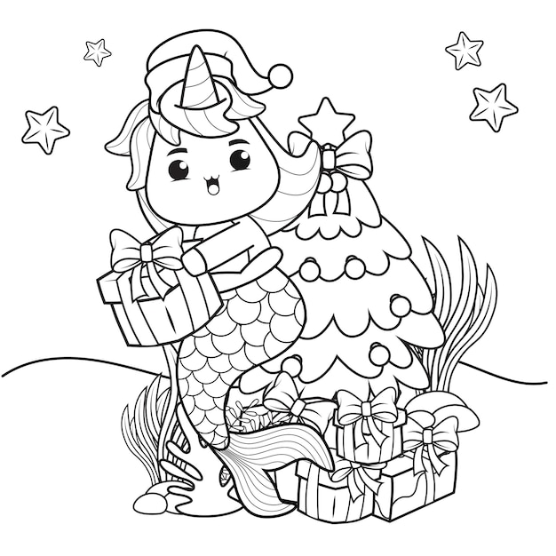 Desenho de livro para colorir unicãrnio encontrou uma sereia em um jogo de pintar unicornio online