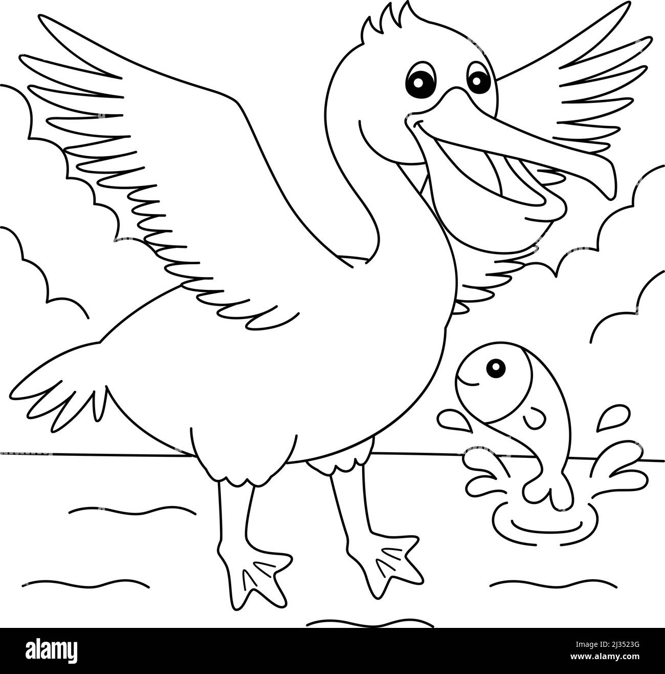 Pelican animal coloring page for kids stock vector image art