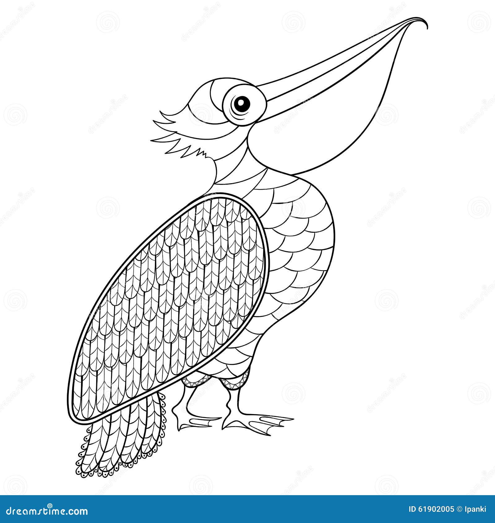 Coloring page with pelican zentangle illustartion stock vector