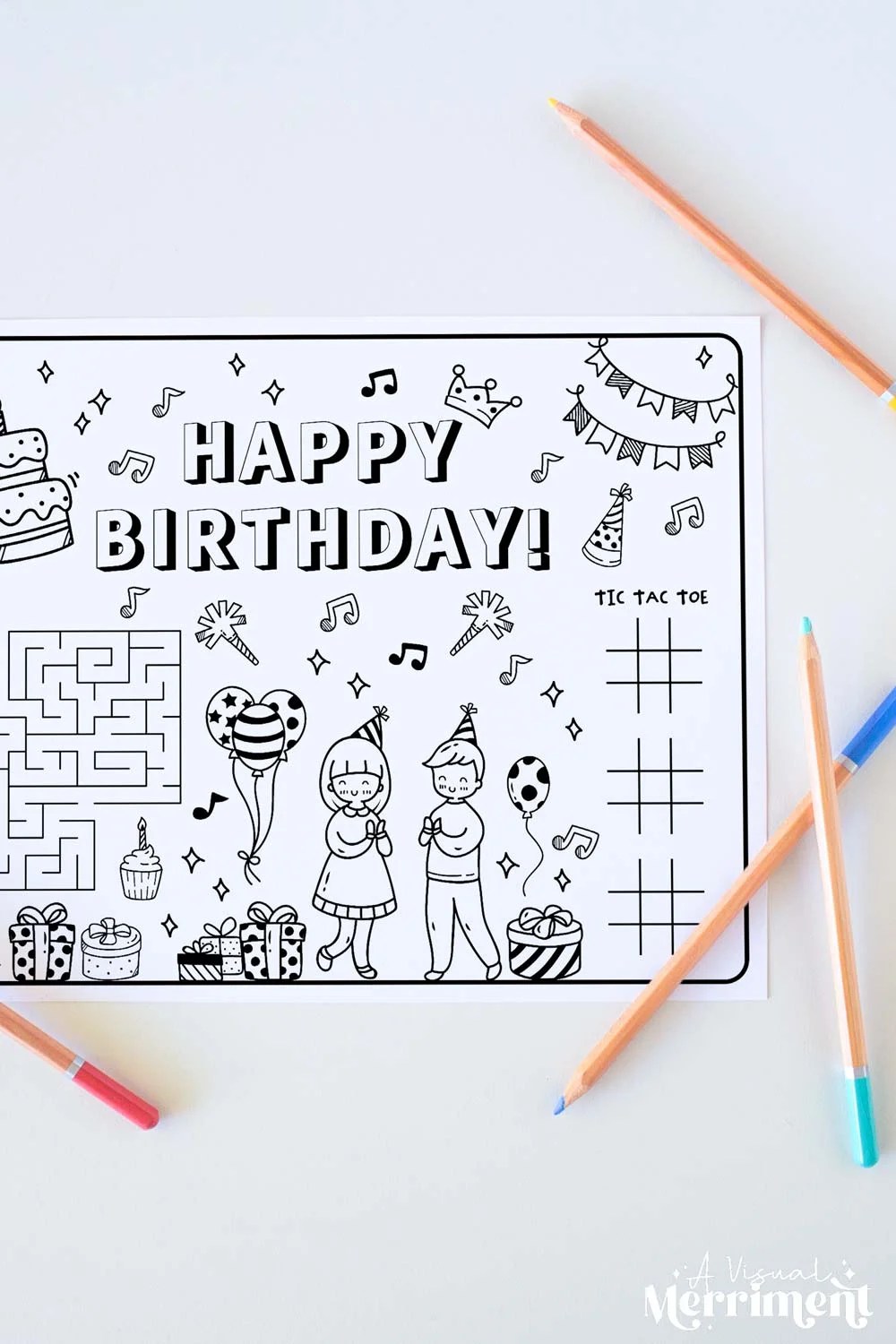 Free printable happy birthday colouring page a visual merriment kids crafts adult diys parties planning home decor