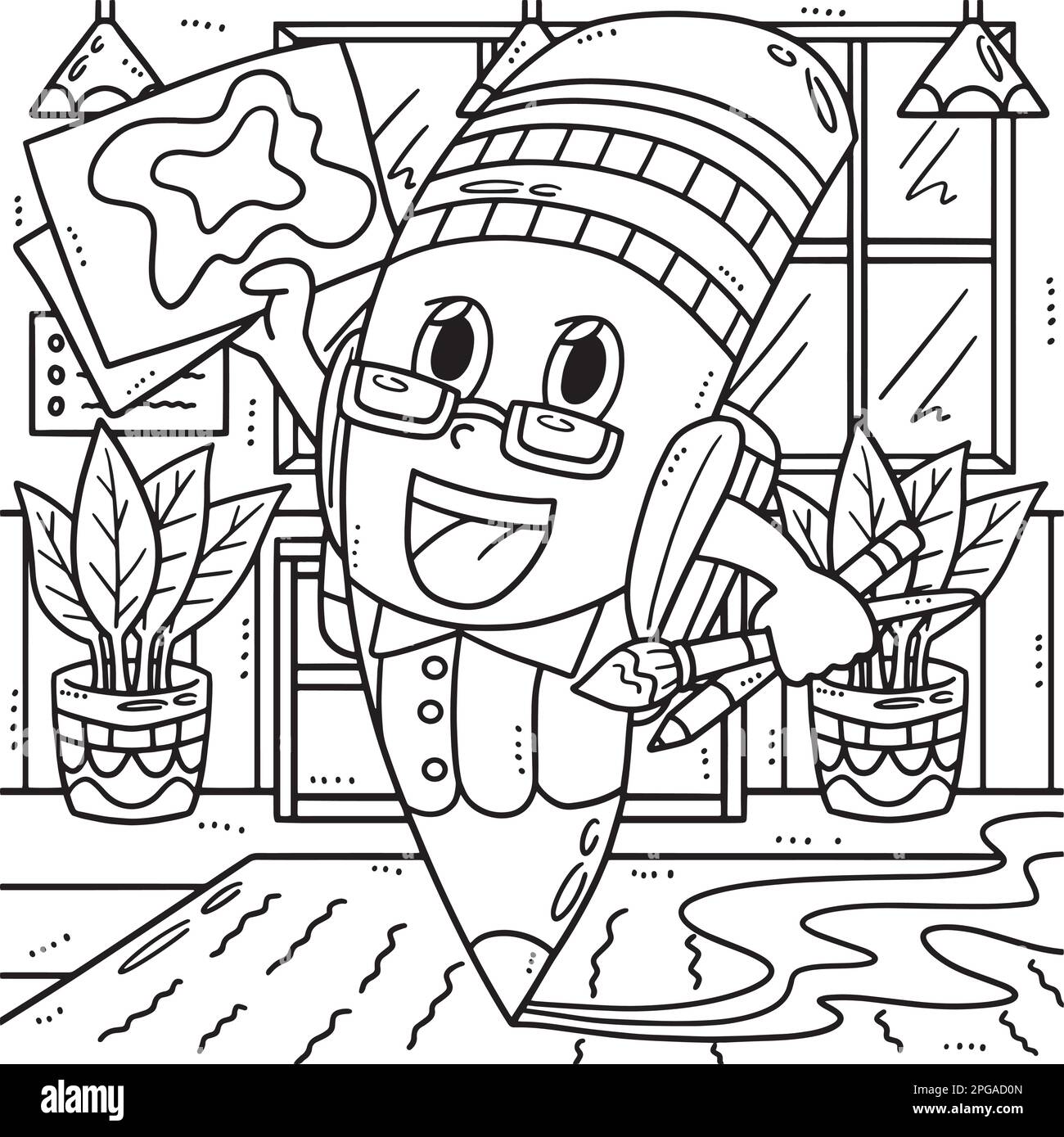 Back to school giant pencil coloring page for kids stock vector image art