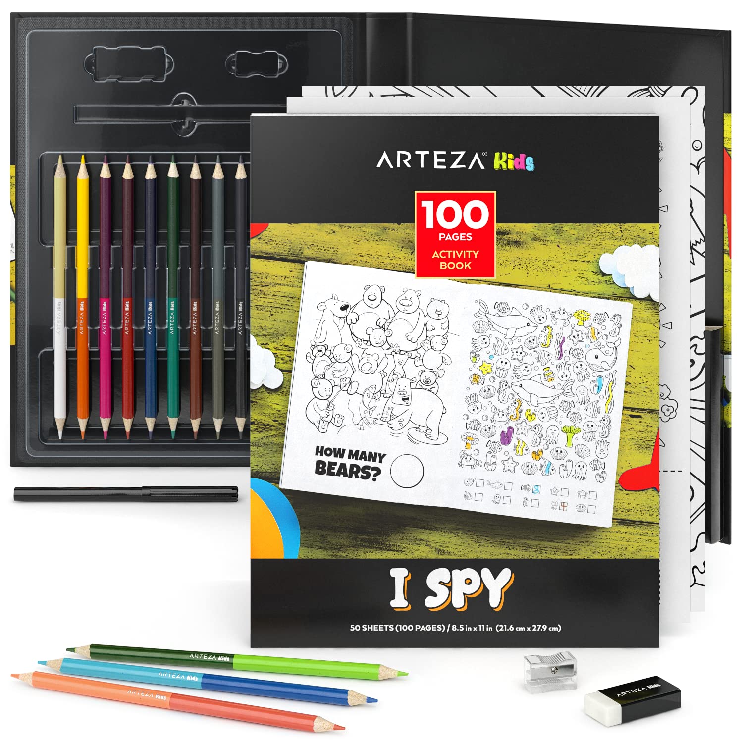 Arteza kids activity book i spy colorg book x ches ages and up sheets double