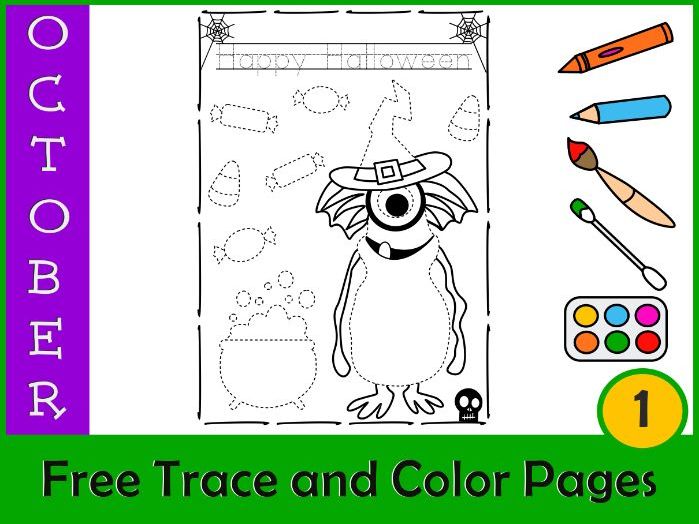 Free halloween trace and color sheet pencil control extra practice editable teaching resources