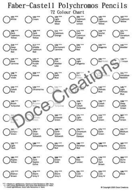 Polychromos pencil colour chart template printable colouring template color tracker project reference chart instant download