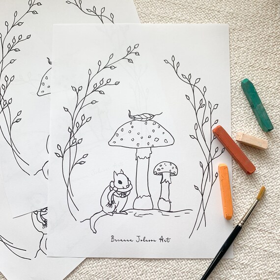 Fall coloring page for kids autumn coloring sheet template printable autumn coloring page woodland animal coloring chipmunk coloring page