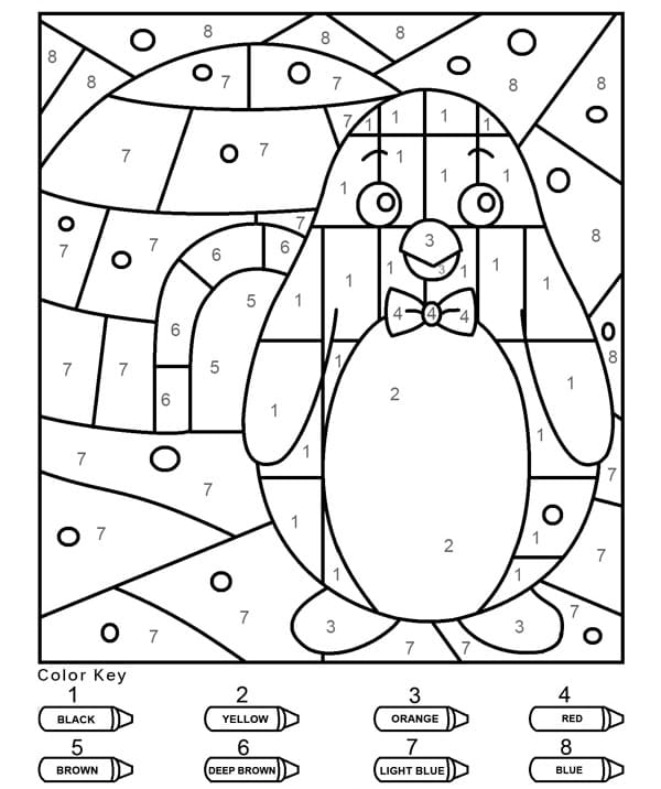 Cute penguin color by number fãrbung seite