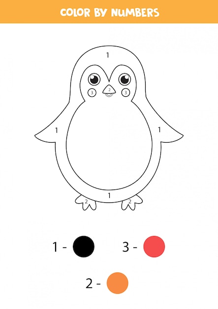 Premium vector coloring page by numbers with cute cartoon penguin