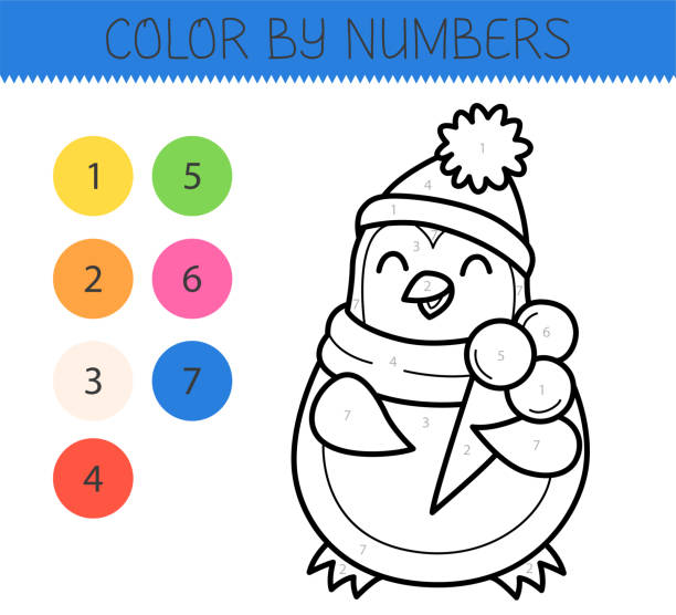 Clip art of a penguin color by number stock illustrations royalty