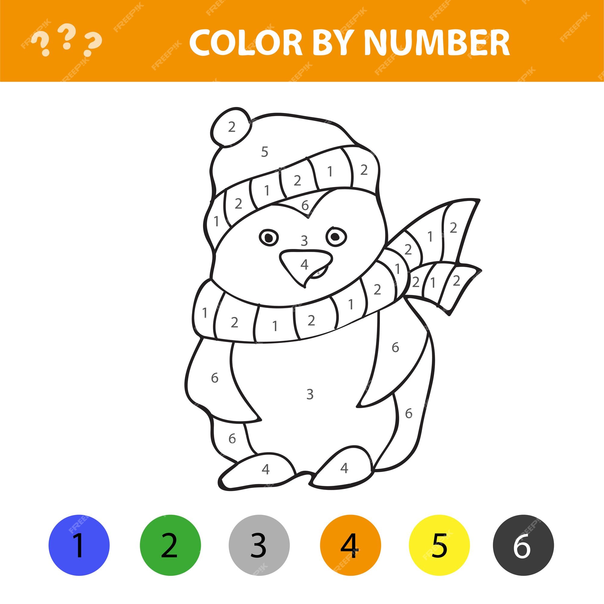 Premium vector coloring by numbers game vector illustration of coloring game with cartoon penguin for kids coloring book