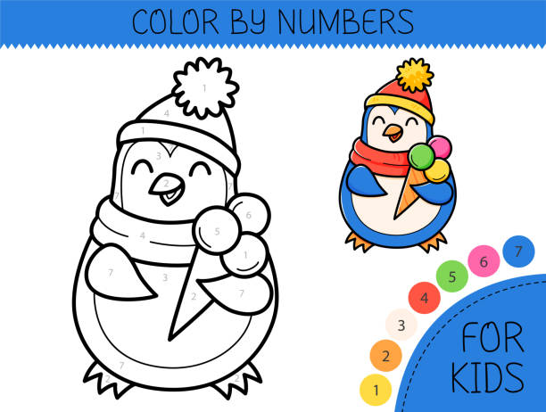 Clip art of a penguin color by number stock illustrations royalty