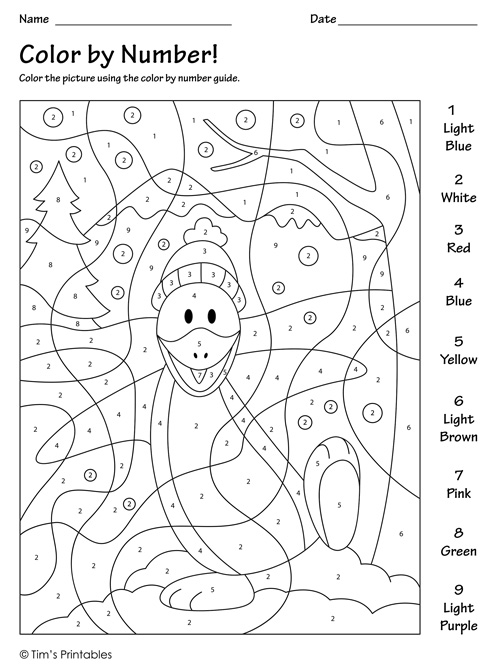 Color by number â the penguin â tims printables