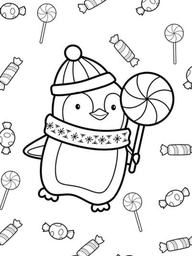 Penguin christmas coloring pages