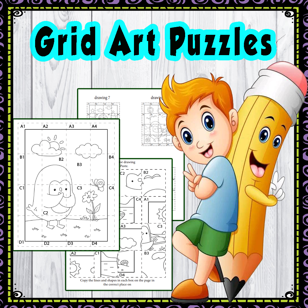 Grid art puzzles penguin cut