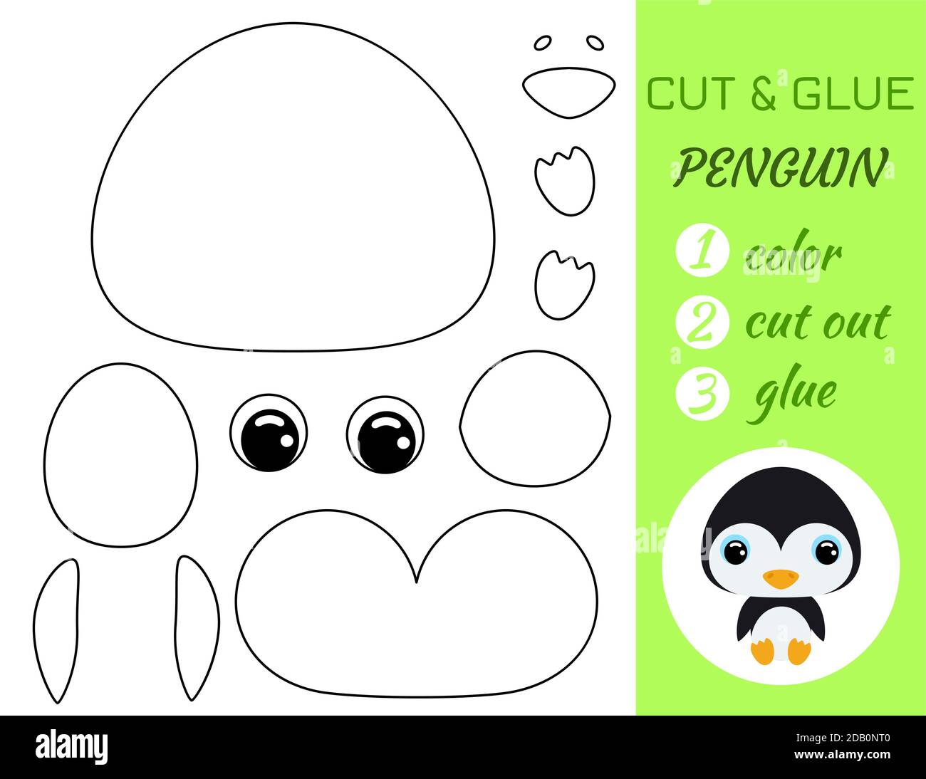 Simple educational game coloring page cut and glue sitting baby penguin for kids educational paper game for preschool children color cut parts and stock vector image art