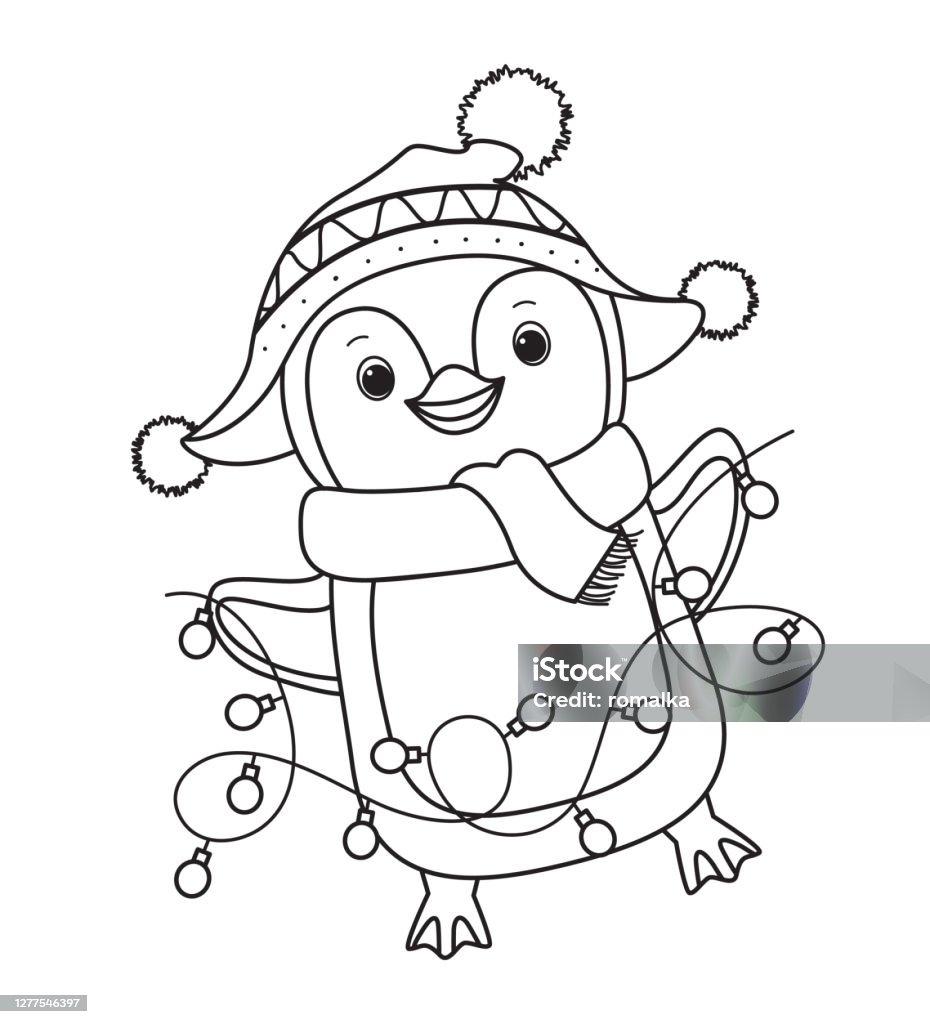 Penguin for coloring bookline art design for kids coloring page stock illustration