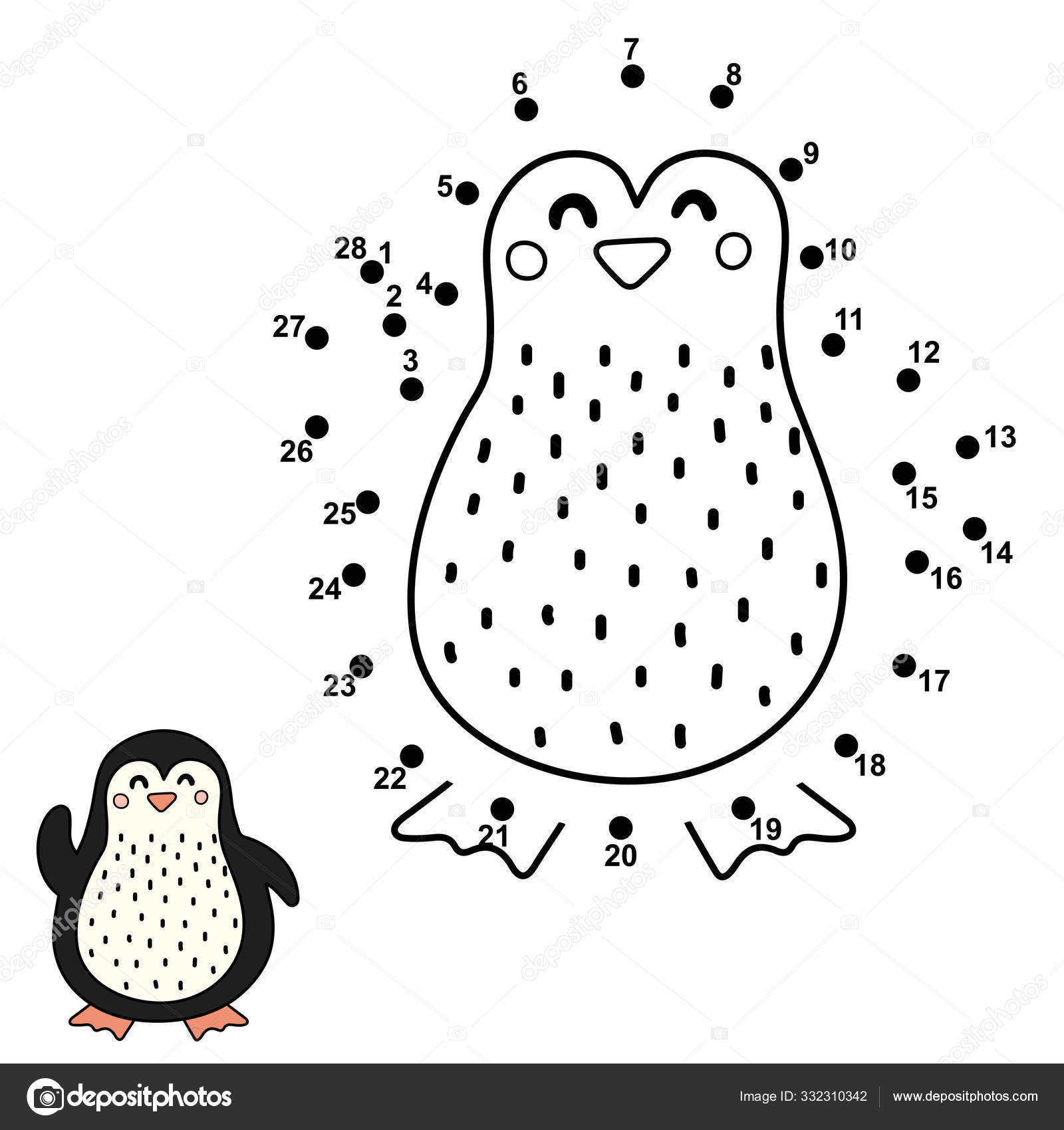 Dot to dot game for children connect the numbers and draw a cute penguin stock vector by juliyas